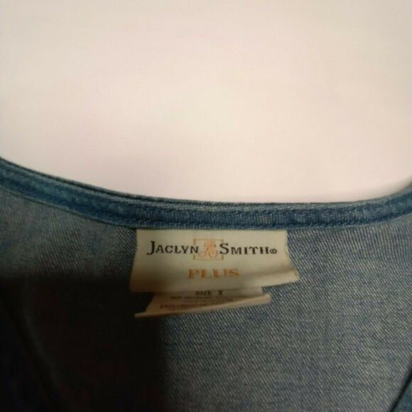 Jaclyn Smith Womens Plus Sz X Denim 3/4 Sleeve Embroidered And Studded Top - Picture 3 of 8